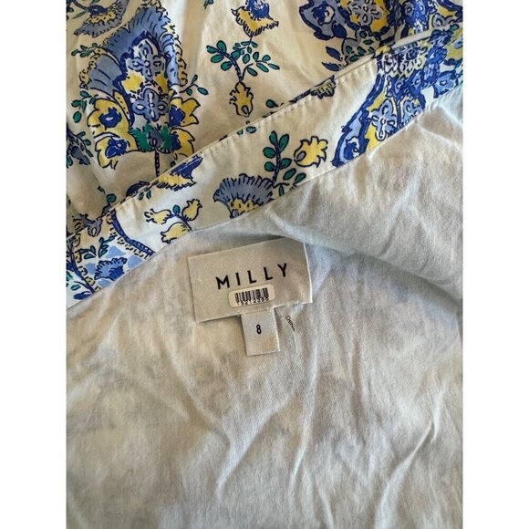 Milly Brinlee Paisley Asymmetric Side Cut Out Mini Dress Blue Womens Size 8 - Picture 10 of 12